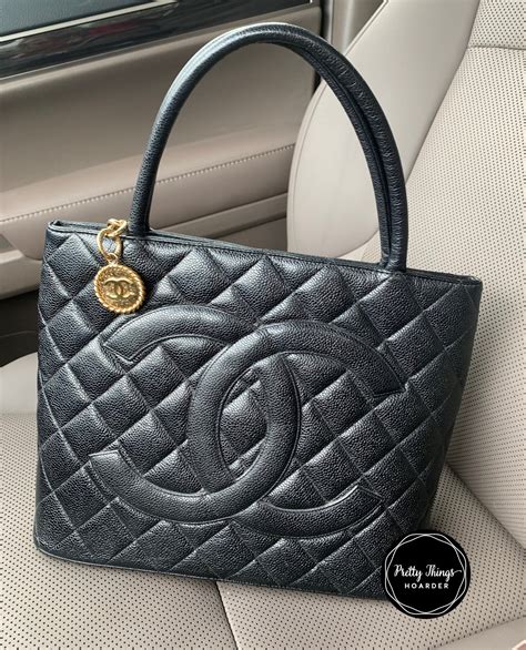 chanel black caviar leather medallion tote bag